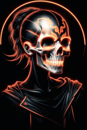 skull					,orange lineart,NeonST2,black background