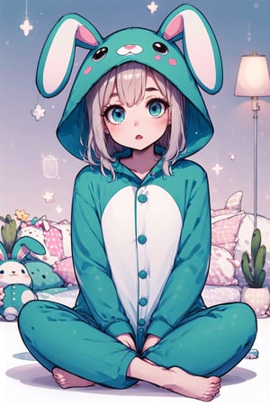 girl, pajama bunny, kigurumi