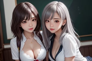 any-hair-color, 2_girls. school_uniform, lesbian, girl's_love, cleavage cutout, filipina, vtuber