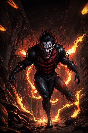 An enraged Joker, consumed by Venom, in a chaotic Gotham City alleyway, with sinister and fiery red lighting, striking an aggressive and menacing pose, scream hard, half body venomize, joker face, sharp teeth of venom, venom black symbiotes, venom suit, symbiote suits, fantastic epic ambience, hyperdetailed, masterpiece1.2, ultra hd quality, cinematic, hyper realistic, mapping shadow, energetics lightings, 3d render,vibrant, hyperdetailed, microdetailed, masterpiece art, ultra hd quality, 4k, vibrant, conceptual art, illustration, Leonardo style,perfecteyes,SMMars