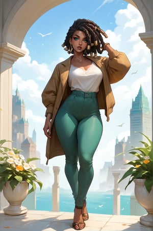  senna \(league of legends\), mature, mature face, dark-skinned female, dreadlocks, green eyes, casual clothes, city, full body, Aesthetic Art Style, iluminacion natural ,score_4_up,score_5_up,score_6_up,score_7_up,score_8_up,score_9


