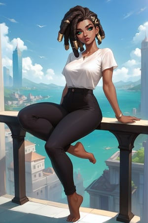  senna \(league of legends\), mature, mature face, dark-skinned female, dreadlocks, green eyes, casual clothes, city, full body, Aesthetic Art Style, iluminacion natural ,score_4_up,score_5_up,score_6_up,score_7_up,score_8_up,score_9


