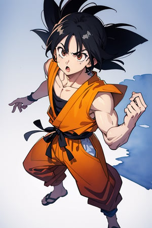 (masterpiece), (full body portrait), watercolor painting style, so ft anime style, small face, buff, realistic, hyper detailed face, Son Goku , hyper detailed Live 