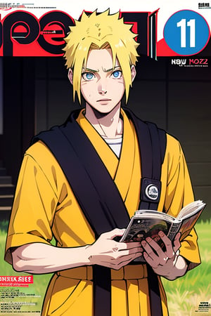 Realistic, (masterpiece1.2), (Ultra HDR quality), high detailed body, Naruto Uzumaki (magazine cover, english text:1.3) 