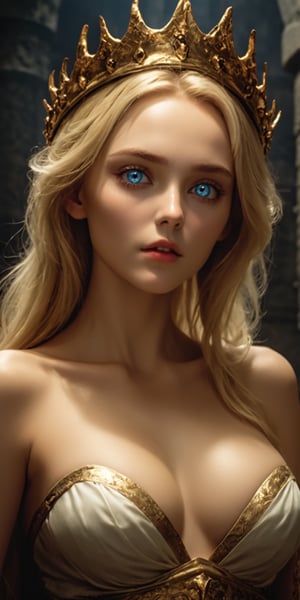 4k, UHD, HDR, (Masterpiece:1.5), (best quality:1.5), ultra detailed, cinematic photo, natural light, detailed reflection light, dark fantasy art, ((horror and dramatic)), bronze age, 22 years old girl, blonde hair, white skintone, blue eyes, so beautiful, golden crown, medium breasts, sitting on the bronze throne in the group of monster in human form in the ruin castle, Sexy and powerful, ((red glowing eyes), magical circle, Movie Still, closeup, monster, HellAI, fire, skull, demon, l
xxmix_girl