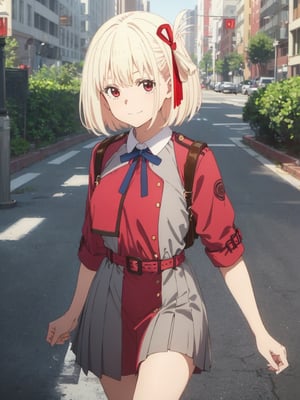 (masterpiece, best quality:1.4),1girl,giggling,solo,looking at viewer,(bent_over:1.2),(park:1.2),chso,lycoris uniform,red belt,shirt,white shirt,collared shirt,ribbon,hair ribbon,red ribbon,neck ribbon,blue ribbon,school uniform,belt,thighs,two-tone dress,pleated dress,red dress,grey dress,,
