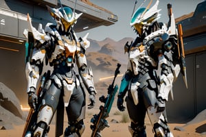 4k full body cinematic shot photo of a squad of male space elf cyber samurai aiming sci-fi rifle in hand forward in sci-fi jungle elven mech yard, weapons, weapon in hand, anatomically correct hands, matte white tan black sleek orange and neon teal accent colors , bulky weathered space marine armor, 4k eyes, 8k eyes, sci fi daggers on body, clear square eye screen with data displayed, white sclera eye color, 4k realistic eyes, realistic armor texture, bulky full body interlocking armor panels, handsome face, face photorealistic, angry face, fit, 4k hyperrealistic face, muscular, mature males, photorealistic cyberpunk elf Man, hi-tech equipment, kintsugi gengji from overwatch armor and sword, cyber sword on back, shaved head hairstyle, vampire_teeth, subsurface scattering, perfect_teeth, Extremely detailed face,  mecha bow and quiver on back, loose wires, spear mecha weapons in hand_energy blade, elven katana in hand, slashing sword pose, battle stance pose, pointing sword pose, mecha jetpack, cyberpunk exosuit, 4 thrusters, detailed panel lining, mechanical, high quality, volumetric, freckles, beautiful, dslr, 8k, 4k, 4k eyes, ultrarealistic eyes, realistic eyes, insanely detailed eyes, ultrarealistic, realistic face, insanely detailed face, natural skin, textured skin, Movie Still, mecha, landscape inside elven spaceship hangar, Lunar eclipse background, lunar orange glow, vengeful amber eyes, elven_ears, Read description