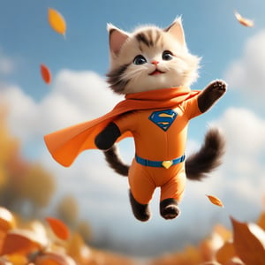 Xxmix_Catecat,a cat,autumn,cat,Fly through the air in a superman suit, orange_body