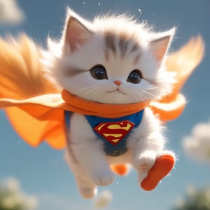 Xxmix_Catecat, a cat, spring, cat, Fly through the air in a Superman suit, orange_body