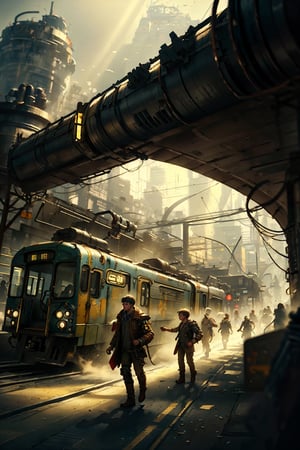 1boy in the metro station, light ray, directions, folk, people walking, ,dynamic angle,FilmGirl,lofi,Magical Fantasy style,Movie Still,HZ Steampunk,ToxicPunkAI