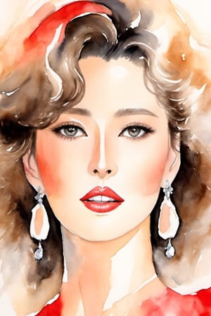 watercolor painting. high fashion, elegant lady, perfect image, voluminous earrings, sensual lips, motorsport, a masterpiece of beauty, impeccable style, luxurious curls, chiffon, organza, somon color, professional photo, in a chic outfit, luxurious design in the style of romanticism, high detail, professional photo, huge eyes, professional photo, best shot, cutout, big breasts,watercolor painting. high fashion, elegant lady, perfect image, voluminous earrings, sensual lips, motorsport, a masterpiece of beauty, impeccable style, luxurious curls, chiffon, organza, somon color, professional photo, in a chic outfit, luxurious design in the style of romanticism, high detail, professional photo, huge eyes, professional photo, best shot, neckline, large breasts, MOLE ABOVE THE UPPER LIP,kwon-nara,Red dress