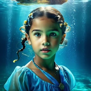 cute girl in the water genemat 2013, in the style of imax, photorealistic compositions, baroque-inspired drama, ad posters, intricate underwater worlds, uhd image, sfumato
