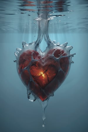 
 ice heart, veins, inside blooding , underwater   Ultra realistic, , realistic . 64k. masterpiece, heart blooding, eletric veins, cinema style, under water, connection love , detailed photo, Arnold render, 16K,cyborg style,biopunk style,Movie Still,fire element,3d,glasstech,Detailedface,ice and water,underwater