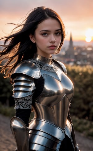 (masterpiece), (extremely intricate:1.3), (realistic), portrait of a girl, the most beautiful in the world, (medieval armor), metal reflections, upper body, outdoors, intense sunlight, far away castle, professional photograph of a stunning woman detailed, sharp focus, dramatic, award winning, cinematic lighting, octane render  unreal engine,  volumetrics dtx, (film grain, blurry background, blurry foreground, bokeh, depth of field, sunset, motion blur:1.3), chainmail