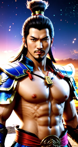 Create the character Zhang Liao (man) from the role-playing game Dynasty Warriors by the game company Koei Tecmo
BREAK
(sunset_beach background: 1.5), (cleavage large:1.5), (standing pose: 1.5), (dinamic pose:1.5), (night sky:1.5), (Full_body:1.5)
BREAK
(beautiful_hands: 1.5), (beautiful_feets: 1.5), (pretty fingers:1.5)
BREAK
(Realistic, Photorealistic: 1.5), (Masterpiece, Best Quality: 1.4), (Ultra High Resolution: 1.5), (RAW Photo: 1.2), (Face Focus: 1.2), (Ultra Detailed CG Unified 8k Wallpaper: 1.5), (Hyper Sharp Focus: 1.5), (Ultra Sharp Focus: 1.5), (Beautiful pretty face: 1.5) (professional photo lighting:1.3), , (super detailed background, detail background: 1.5), (elegant:1.3), (kinematic:1.4),better_hands