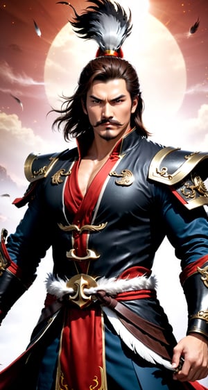 BREAK
Zoom distance: Panoramic
BREAK
Create the character Zhang Liao (full body Man:1.5) from the role-playing game Dynasty Warriors by the game company Koei Tecmo
BREAK
(revolutionary mustache:1.5), (anchor beard:1.5), (fierce look:1.5), (brown hair:1.5), (short hair:1.5)
BREAK
(Black Suit:1.5), (hat with feather:1.5)
BREAK
(Ancient china background: 1.5), (cleavage large:1.5), (standing pose: 1.5), (dinamic pose:1.5), (night sky:1.5), (Full_body:1.5)
BREAK
(beautiful_hands: 1.5), (beautiful_feets: 1.5), (pretty fingers:1.5)
BREAK
(Realistic, Photorealistic: 1.5), (Masterpiece, Best Quality: 1.4), (Ultra High Resolution: 1.5), (RAW Photo: 1.2), (Face Focus: 1.2), (Ultra Detailed CG Unified 8k Wallpaper: 1.5), (Hyper Sharp Focus: 1.5), (Ultra Sharp Focus: 1.5), (Beautiful pretty face: 1.5) (professional photo lighting:1.3), , (super detailed background, detail background: 1.5), (elegant:1.3), (kinematic:1.4),better_hands