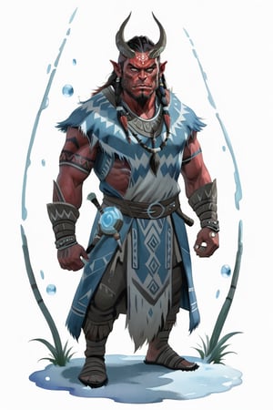 masterpiece of a scene depicting (red skin:1.5) a male orc shaman standing on round grass pavement, ((((tribal tattoos)))), (frost ice blue medieval clothes))), inspired by Nordic folklore and Norse mythology, Frightening, Atmosphere magic, full shot (FS), ((full body with legs)), standing, looking straight, | (white background:1.2), simple background |, medieval, pastel muted colors, digital art, 8K resolution, ultra quality, Watercolor, trending on artstation, intricate details, highly detailed