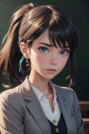 
A beautiful young woman wearing a classy short skirt suit with a confident expression, her hair tied in a ponytail, she looks like a teacher, solid color background, highly detailed, perfect masterpiece, professional lighting, intricate details, and finally Good quality, perfect details, super sharp focus,rikka,YAMATO,margo,takarada rikka