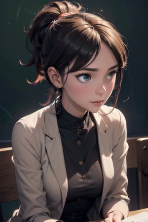 
A beautiful young woman wearing a classy short skirt suit with a confident expression, her hair tied in a ponytail, she looks like a teacher, solid color background, highly detailed, perfect masterpiece, professional lighting, intricate details, and finally Good quality, perfect details, super sharp focus,rikka,YAMATO,margo
