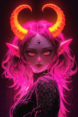 (best quality, 4k, 8k, highres, masterpiece:1.2), ultra-detailed, pretty demon girl, (gold neon lights), psychology, manipulation, dark, pink, colorful, powerful, contrasting, emotive, expressive, stylized, realistic, high contrast, dramatic lighting, surreal elements, layered textures, abstract background, vibrant tones, love symbol, complex emotions, hidden motives, vivid colors, transformative, subconscious desires, deep symbolism, human psyche analyzed, intense gaze, sinister aura, surrealistic atmosphere, figurative art, emotional manipulation, conflicting emotions, ambiguous storyline, hidden meanings, strong impact, provocative composition, intricate details, meaningful expressions, great understanding, fascinating portrayal, mesmerizing artwork, masterpiece, neon photography style, ANIME, neon style