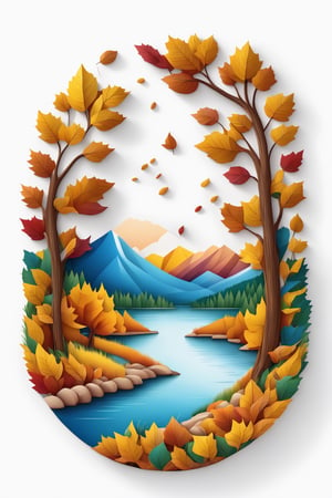 coloring graphic logo illustration of autumn, vector, intricate detail, bright color, solid white background, made with adobe illustrator, in the style of Studio Gibli, nature, 3d style, 3d