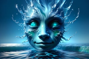 hyper detailed masterpiece, dynamic, awesome quality, expressive eyes, floating riwer, (water face:1.4), DonMW15pXL, light smile, (clear edge lines), (dynamic angle), female, (looking at viewer), (bioluminescent), (linquivera), liiv1, 