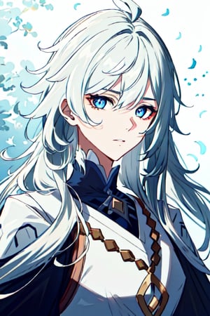 (masterpiece), best quality, expressive eyes, perfect face, perfect eyes, ((best quality)), ((highly detailed)), detailed face, beautiful face, (detailed eyes, deep eyes), female, big deep blue eyes, ((long voluminous hair)), ((white hair)), deep eyes, ((pelt tribal heavy clothes)), character \(series\)