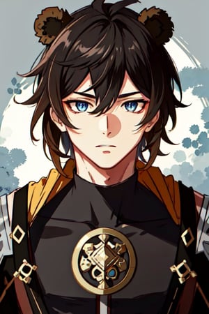 (masterpiece), best quality, expressive eyes, perfect face, perfect eyes, ((best quality)), ((highly detailed)), detailed face, beautiful face, (detailed eyes, deep eyes), male, muscular, big, bear ears, mercenary dress, scy-fy, battle dress, military camouflage suit, dark brown hair, short hair, character \(series\)