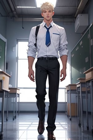 (masterpiece), best quality, mannequin, (white male school uniform, black from the chest up), full body,