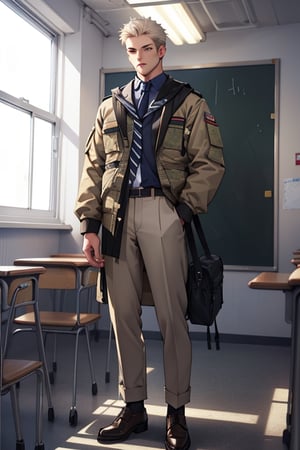 (masterpiece), best quality, mannequin, (white male school uniform, black from the chest up), full body, military-style