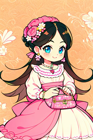 (best quality:1.2), (hyper detailed)
blue eyes, black hair, long hair,(parted bangs:1.2),(slicked back:0.8), smile,

Style - Retro Charm

Background - Nostalgic Setting with Vintage Floral Patterns

Subject - Vintage-inspired Fashionista

View - Striking a Playful Pose in a Charming Garden

Appearance - Adorned in a Pink Retro Dress with Flower Accents

Outfit - Vintage Accessories and Cute Hair Accessories

Pose - Playfully Holding a Vintage Handbag

Details - Hair Adorned with a Cute Bow and Colorful Hairpins

Effects - Soft Pink Glow and Whimsical Backdrop

Description - Transport yourself to a world of "Retro Charm" with this delightful character. Dressed in a pink retro dress adorned with intricate flower accents, she embodies a sense of nostalgia and elegance. Her outfit is beautifully complemented by a collection of vintage accessories, including dainty earrings, a classic necklace, and a charming bracelet, all of which add a touch of old-world glamour to her look. To accentuate her playful style, her hair is adorned with a cute bow and colorful hairpins that catch the light as she moves. In a whimsical pose, she playfully holds a vintage handbag, showcasing her love for all things retro. Against a backdrop of vintage floral patterns, the soft pink glow highlights her features and adds to the enchanting atmosphere. This character is the epitome of vintage-inspired fashion, capturing the essence of a bygone era with a modern twist and a touch of cute charm.