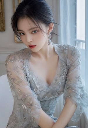 (masterpiece,best quality:1.4),(detailed eyes detailed pupils multiple eyes),(ambiguous,desire:1.2),(poetic, cozy:1.3), 1girl, sitting on dining table, transparent outfit, pale legs spread, spot color, mosaic art, braided bangs, sweet drop breasts, grey eyes, pale skin,look at viewer brutalist designed,ashley wood, atmospheric,ecstasy of musical notes,vivid colours,romanticism,by james jean,roby dwi antono,ross tran, francis bacon,michal mraz,adrian ghenie,petra cortright,gerhard richter,
,jennierubyjenes,cutegirlmix,valent_1314,xeesoxee