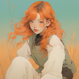 anime ,realistic ,sketch , 1girl, portrait,lip, toe socks,entree, contrasting colors gradient background, copper hair,Voluminous, farmer ,Sudanese ,Ching Yeh, (masterpiece,best quality,niji style)