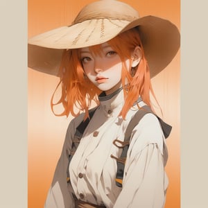 anime ,realistic ,sketch , 1girl, portrait,lip, toe socks,entree, contrasting colors gradient background, copper hair,Voluminous, farmer ,Sudanese ,Ching Yeh, (masterpiece,best quality,niji style)