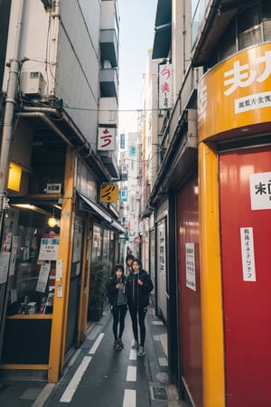 photo, student in tokyo, wide fov, wide field of view, wide angle, hyper maximalist, bright saturated colors, award-winning, masterpiece, detailed, high resolution