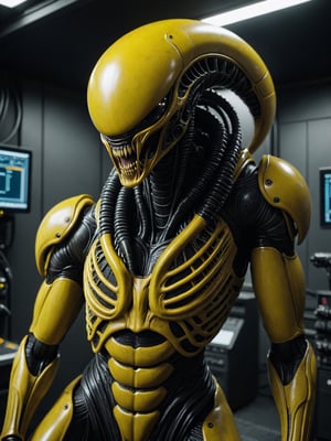 + stout  Xenomorph, the Xenomorph is Sprawling, the Xenomorph is Podcasting, wearing deep yellow, emotional, harmonious, vignette, 4k detailed epic, filmed with kodak, photo 35 mm, sharp focus, high budget, cinemascope, temperamental, epic, wonderful, grain of film, granoso