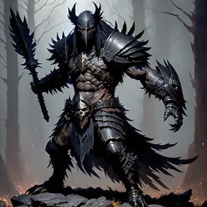 crow man, ravenlord, with armor, full body, action_pose, full_body, fighting Orcs 