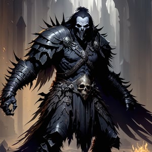 crow man, ravenlord, raven face, with armor, full body, action_pose, full_body, fighting Orcs, human remains