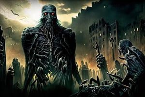 apocalyptic Sinister and disturbing monsters that are in the shadows lurking with very bad intentions to scare people. The monster in question is a creation of Lovecraft.,LegendDarkFantasy,post-apocalyptic