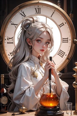 beautiful 1woman,one woman,beautiful,silver long hair color
experimenting with time
laboratory,experiment,time,clock,