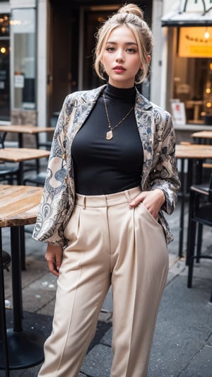 Sipping lattes and serving looks Who else is crushing Monday vibes? I'm rocking this season's must-haves: statement sleeves and high-waisted trousers (thanks, designer duo!). Striking a pose against the hip café backdrop, because what's more 'gram-worthy than great coffee and great style? Swipe right for my fave fashion tips and behind-the-scenes stories on how to slay your personal style! #FashionForAll #InfluencerLife