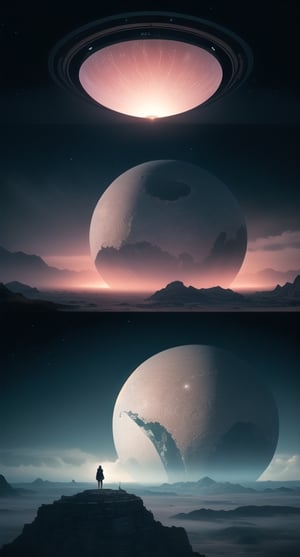 alien-landscape, colossal-structures, chilling-atmosphere, exoplanet-weather, awe-inspiring-vistas, hyper-realistic-textures, breathtaking-lighting, trending-on-artstation, award-winning-capture, Canon-EOS-R5, 8k-resolution, serene, no-humans, gas-giant-rising, floating-spires, vibrant-colors, ethereal-sky