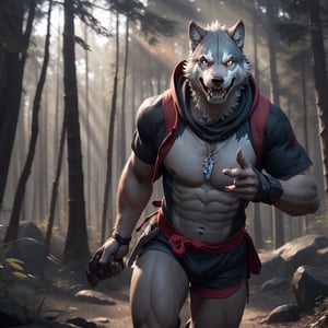 Ashen, anthropomorphic human female,  japanese,   wolf running at the forest, dust, gorgeous body, stunning face, perfect eyes, concept art, diffused lighting, specular lighting, god rays, wide-angle