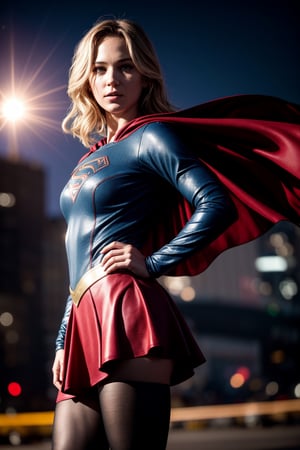 supergirl, costume, hero, skirt, cape red, (RAW Photo, cg unity, photography, ultra realistic details, sharp focus, detailed skin,4k, high-res, masterpiece, best quality:1.1), (realistic, photo-realistic:1.37) (8k,4k, UHD, high resolution, professional, cinematic, movie, dramatic, noise), (detailed background:1.25), bokeh anamorphic depth of field blur background, jennifer laurence