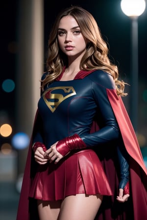supergirl, costume, hero, skirt, cape red, hair blonde (RAW Photo, cg unity, photography, ultra realistic details, sharp focus, detailed skin,4k, high-res, masterpiece, best quality:1.1), (realistic, photo-realistic:1.37) (8k,4k, UHD, high resolution, professional, cinematic, movie, dramatic, noise), (detailed background:1.25), bokeh anamorphic depth of field blur background