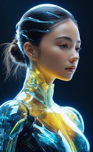 the glass beautiful girl's body, full body,symmetry, nature, subsurface scattering, transparent, translucent skin, glow, bloom, Bioluminescent liquid,3d style,cyborg style,Movie Still,Leonardo Style, cool color, vibrant, volumetric light