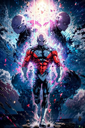 ((masterpiece, best quality)),(complex lighting),solo,1boy, full body, jiren,white gloves,bodysuit,muscular,bald , light particles, dust particles, aura,