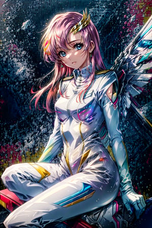 masterpiece, best quality, highres, 1girl hair ornament, pilot suit white gloves  sitting