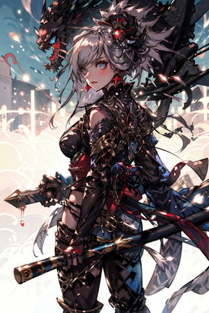 JRA, CollabDressing, 1girl, solo, miyamoto musashi (fate grand order),midjourney,weapon