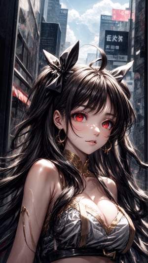 ishtar, , ishtar, ahoge, black bow, bow, black hair, earrings, hair bow, hair ornament, jewelry, long hair, (red eyes:1.5), (small breast:1.2),BREAK ishtar, ahoge, black bow, bow, black hair, earrings, hair bow, hair ornament, jewelry, long hair, (red eyes:1.2), twintails,,BREAK outdoors, city,BREAK looking at viewer, BREAK , (masterpiece:1.2), best quality, high resolution, unity 8k wallpaper, (illustration:0.8), (beautiful detailed eyes:1.6), extremely detailed face, perfect lighting, extremely detailed CG, (perfect hands, perfect anatomy),